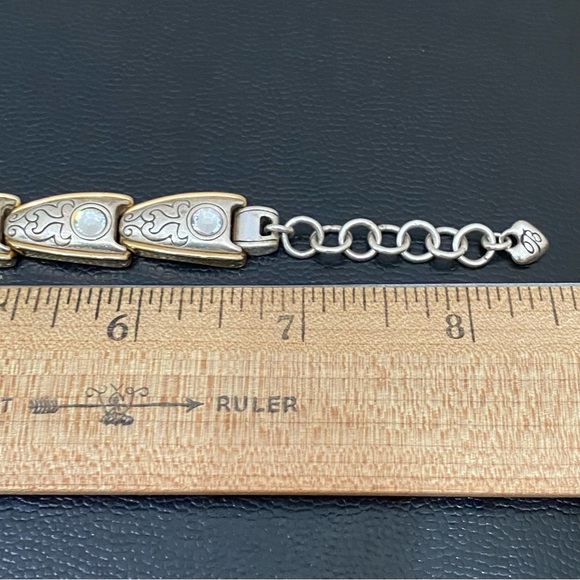 Retired Vintage BRIGHTON 2-tone Gold & Silver Rhinestone Ornate Link Bracelet - Picture 11 of 16